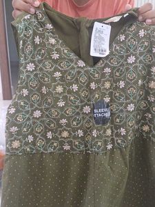 Green Ethnic Gown with Polka Dots