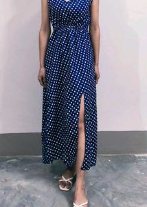 Navy Blue Polka Dot Maxi Dress