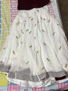 Maroon Velvet Blouse with White Skirt Set
