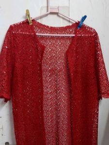 Sparkly Red Lace Kimono Top