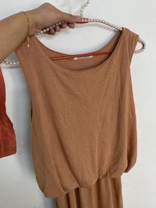 Casual Brown Sleeveless Mini Dress
