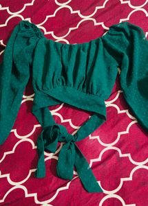 Stylish Green Tie-Up Crop Top