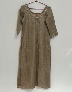 Elegant Beige Kurta with Floral Neckline