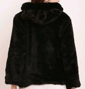 Bear Ear Hooded Faux Fur Coat