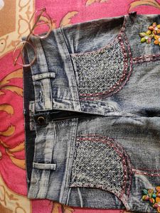 Boho embellished flared jeans