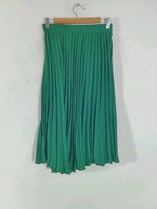 Green Plain Pleated Midi Skirt (Women's)