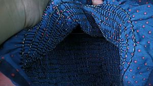 Smocked Off-Shoulder Navy Polka Dot Top