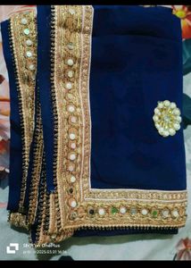 Elegant Navy Blue Saree with Gold Border