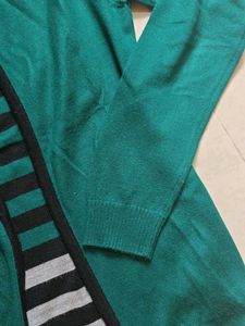 Stylish Teal Cardigan with Striped Inner attached