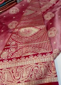 Luxurious Pink Silk Saree with Gold Embroidery