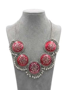 Exquisite Red &amp; Silver Necklace Set for Navratri