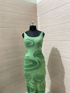 Pintresty fuzzy Green Patterned Maxi Dress