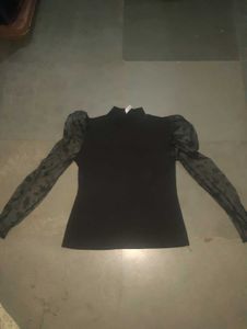 Chic Polka Dot Mesh Sleeve Top