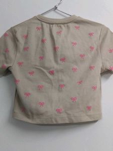 Cute Bow Print Cropped T-Shirt