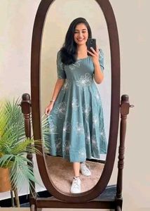 Chic Floral Print Square Neck Dress_XL