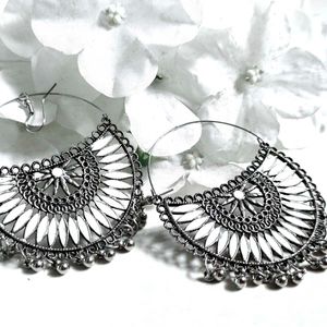 2 White And Pink Silver Bohemian Hoop Earrings