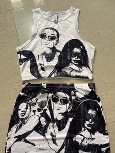 Y2K Graphic Print Crop Top & Skirt Set