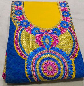 Blue Shirt Yellow Bottom Soft Duptta Pach Work