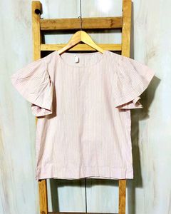 Chic Striped Flutter Sleeve Top Size-36