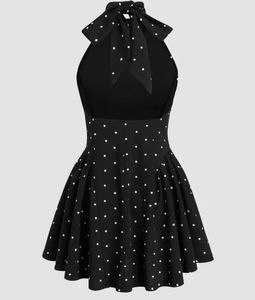 Chic Black Polka Dot Halter Dress