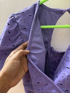 Purple Eyelet Wrap Crop Top
