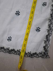 White Cotton Kurta with Black Embroidery