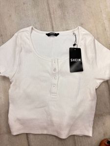 SHEIN White Ribbed Button-Up Crop Top