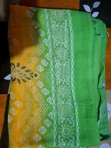 Green Yellow Gradient Saree with Mirror Work