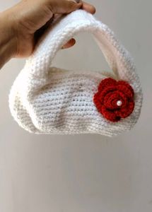 White Crochet Handbag with Red Flower