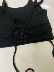 Black Lace-Up Halter Crop Top