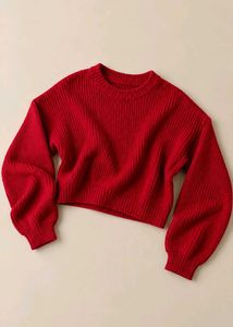 RED HOLLISTER RIBBED CROPPED SWEATER
