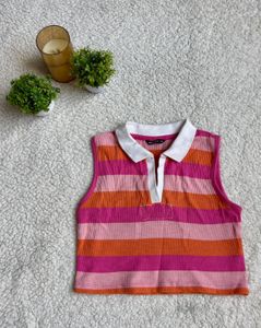 Striped Polo Crop Top