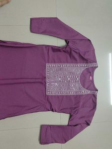 Purple Kurta with Embellished Neckline