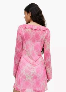 Pink Floral Mesh Mini Dress