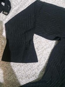 Chic Black Sheer Striped Button-Up Shirt