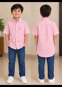 Pink Printed Short Sleeve Shirt for Boys