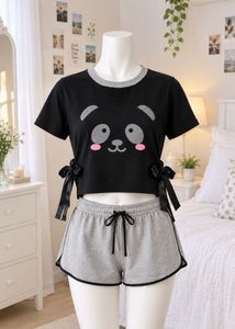 Cute Bow Panda Graphic T-Shirt 🐼