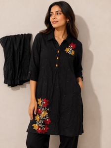 Black Embroidered Kurta Set