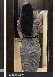 Bodycon Midi Dress - Black &amp; White Pattern