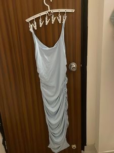 Light Blue Ruched Midi Dress