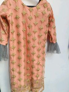 Elegant Peach Kurta Set with Grey Sharara
