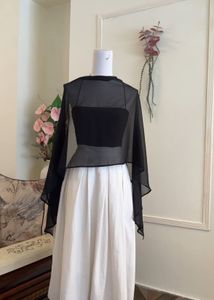 Elegant Black Sheer Overlay Gown