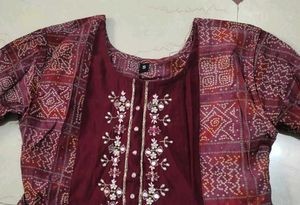 bandhani Maroon Kurta Set