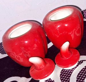 Set of 2 Red Apple Shaped Decorative Jars