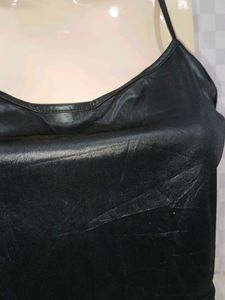 (100)Black Faux Leather Cami Top