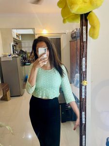 Sea Green Net Crop Top with Inner
