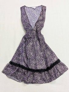 Vintage Y2K Sheer Purple Leopard Lace Trim Dress