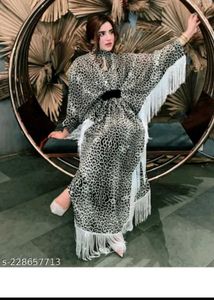 Stylish Leopard Print Fringe Gown