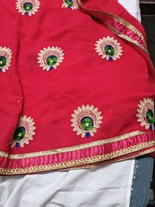 Vibrant Red Embroidered Saree with blouse
