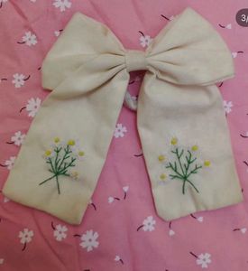 Floral Embroidered Hair Bow